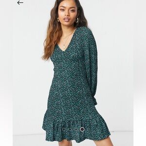 ASOS River Island petite long sleeve ruffle hem floral mini dress BRAND NEW